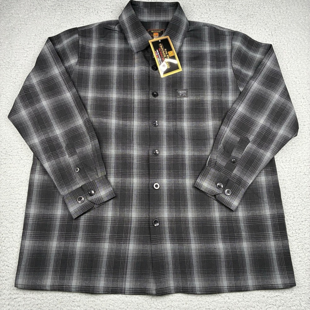 FB County Checker Flannel Shirt Mens Medium Black Gray‎ Plaid Long Sleeve NWT